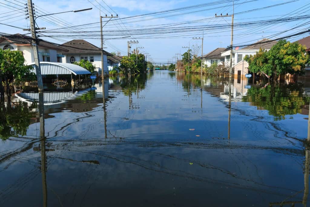 street under flood waters